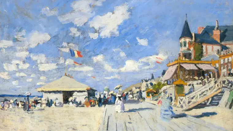 Claude Monet The boardwalk on the beach at Trouville 1870